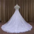 V Neck A Line Short Sleeve Appliques Wedding Dresses